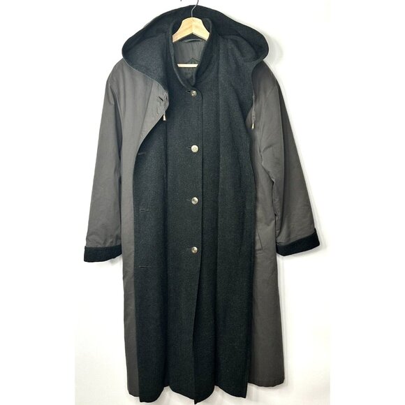 Hucke Mode Collection Womens Trench Coat Wool Lined Hooded Vintage Grey Size 12 - Picture 7 of 16